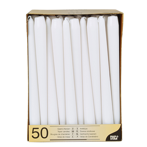 VELA CANDELABRO BLANCA 25X2,2CM CJ 2 PQ 50UD