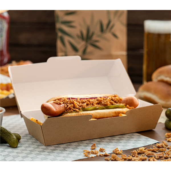 CAJA HOT DOG CARTÓN NATURAL 23.2X9X6.3CM CJ 450UD