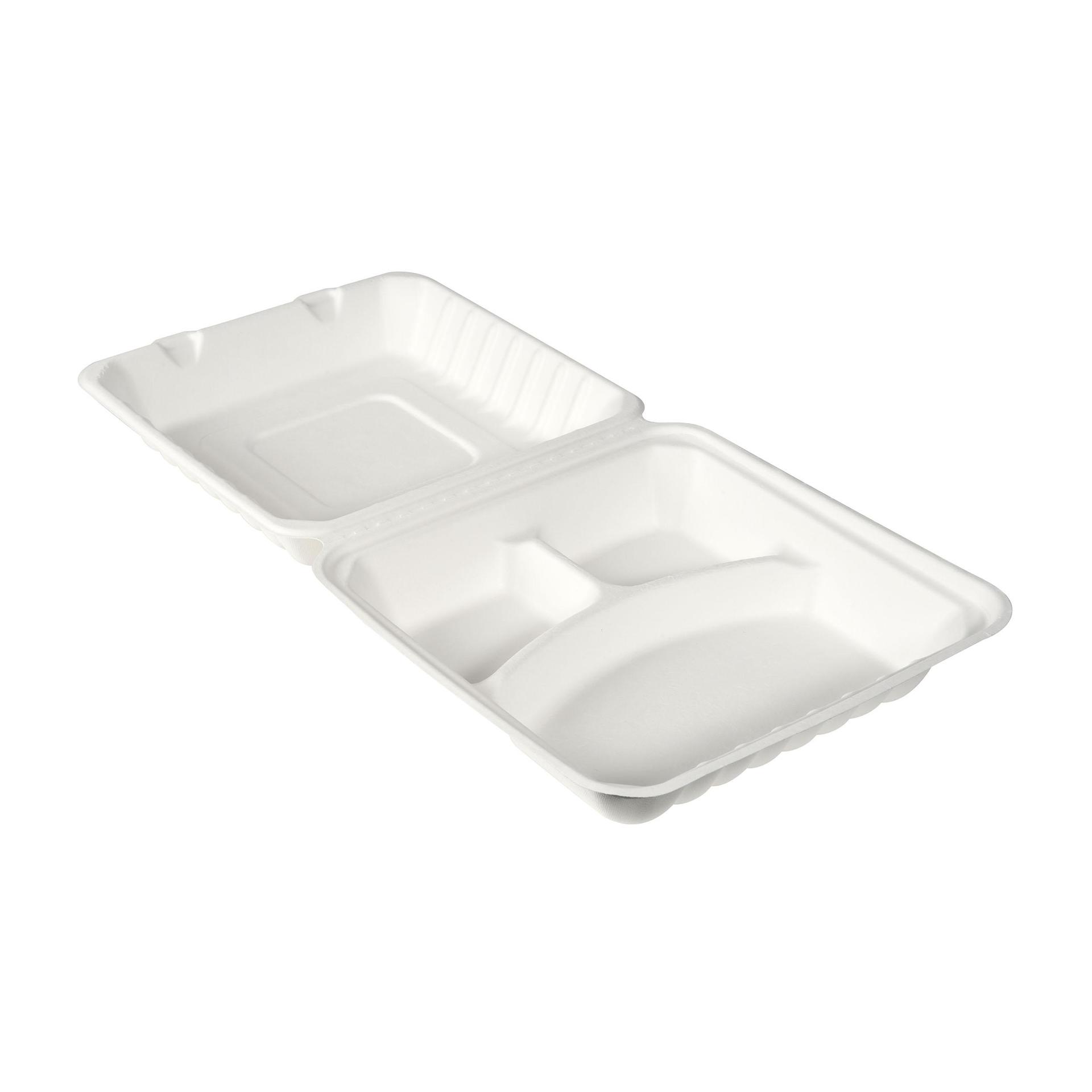 CAJA COMIDA COMPLETA 3 COMP. BAGAZO BLANCO 350/120/120 ML 236X231X81MM CJ 100UD
