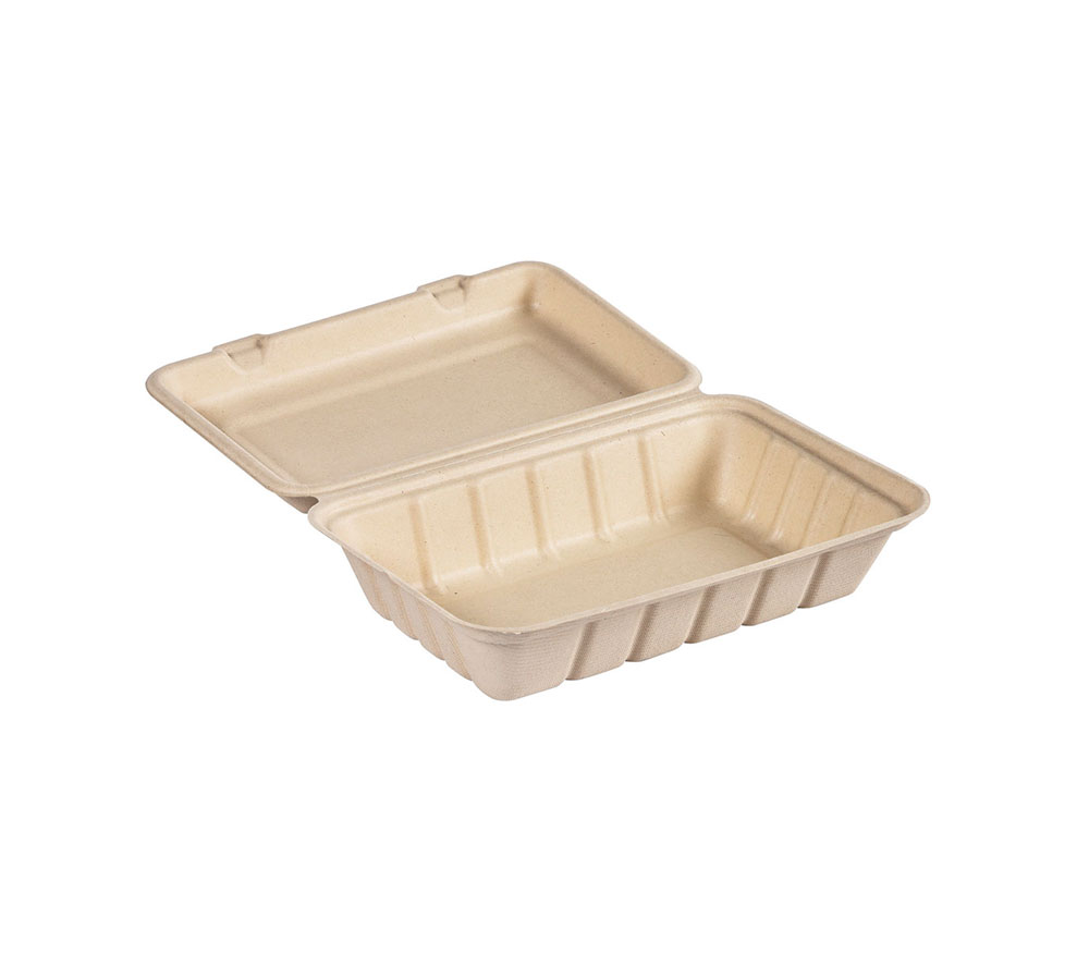 CAJA COMIDA COMPLETA CLAMSHELL 1 COMP. 850 ML 155X237X50MM BAGAZO BLANCO, CJ 100 UD.