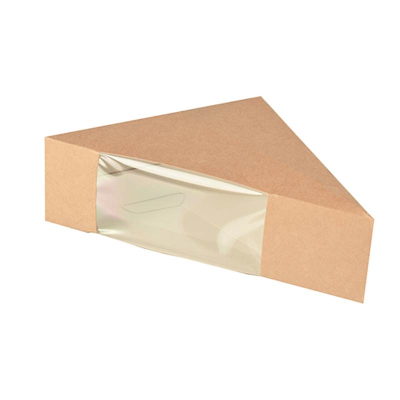 ENVASE SÁNDWICHES CARTÓN CON VENTANA DE PLA MARRÓN 12,3X12,3X5,2CM CJ 500UD